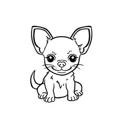 Chihuahua Cute Dog Coloring Page Line, Hand Drawn Vector Illustration