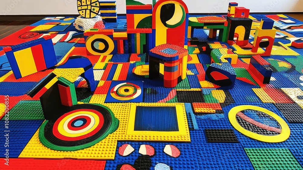 Poster colorful geometric toy blocks spread across play area capturing creative play and bright design elem