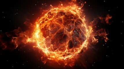 Obraz premium Burning Fury Unleashed: A Captivating Fireball Explosion Erupts in Isolation [ Black Edition]