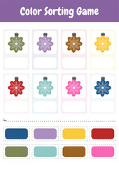 Color learning sorting game for kids. Christmas Educational activity for preschool, kindergarten. Toddler elementary educational game. Learn colors for kids, homeschooling materials, teacher resource.