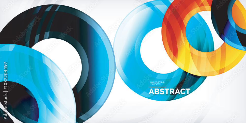 Poster bright colorful circles with light effects. abstract background