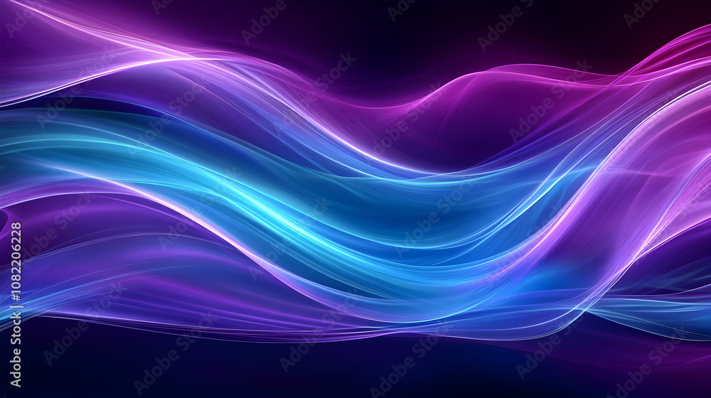 Aufkleber abstract blue and purple waves flowing dynamically across dark background, creating a serene and vib