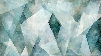 mosaic of overlapping triangles, pastel blues and greens, soft transitions, smooth lines, digital art, minimalistic design, soft tones