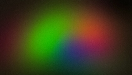 Abstract glowing color spot grainy backdrop design. Dark green blue red orange black color spot noisy gradient texture background, vibrant color flow, shine, bright, aesthetic texture effect.