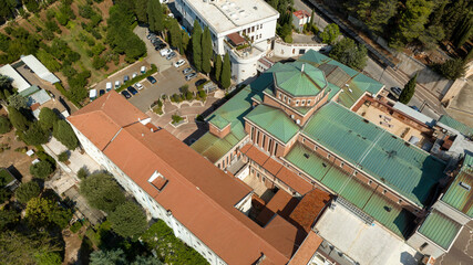 Aerial view of the sanctuary of Santa Maria delle Grazie with the annexed convent located in San...
