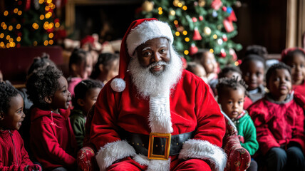 Obraz premium Santa Claus with Excited Children