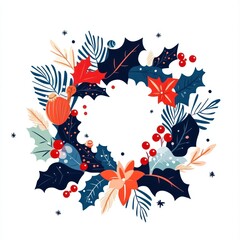 A minimalistic Christmas wreath in a flat vector