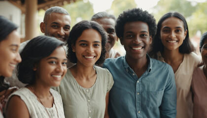 Fototapeta premium Grupo de amigos sonrientes disfrutando de un día soleado al aire libre.