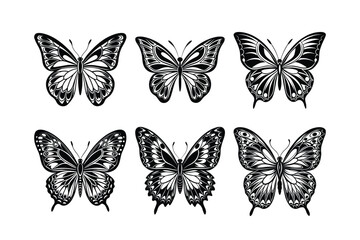Butterfly design, labeled linocut vector illustration. 