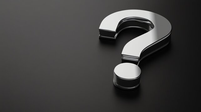 A silver question mark stands out against a black background.