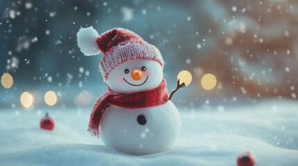Fototapeta premium Merry Christmas and Happy New Year Snowman Scene
