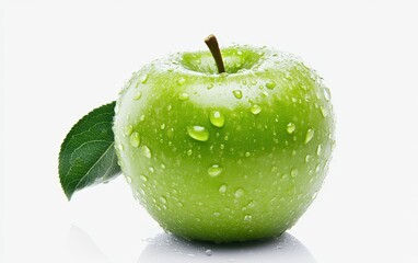 Green Apple on White Background &acirc;&euro;&ldquo; Crisp green apple, slightly glossy, centered and well-lit 