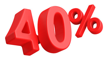 40 Percent Off Discount Red Number 3D Render
