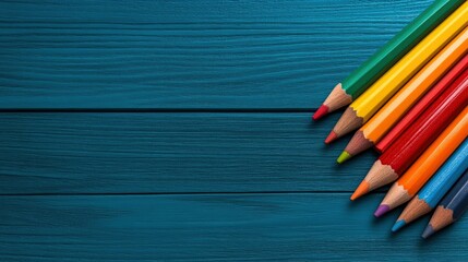 Obraz premium Colorful Pencils on Blue Wooden Background