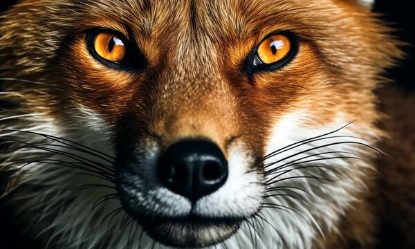 closeup eyes of fox on black background