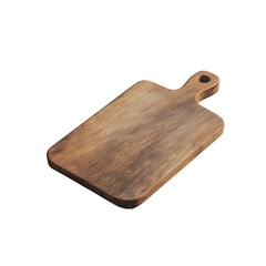 Fototapeta premium Wooden cutting board with handle on transparent background, rustic kitchen accessory, natural wood serving board, isolated kitchen decor