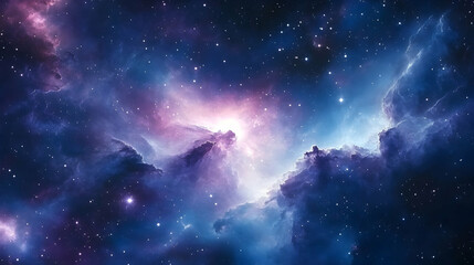 Fototapeta premium Cosmic Nebula: A Vivid 3D Illustration of Starry Clouds and Glowing Celestial Gas, Displaying a Breathtaking Deep Space Background