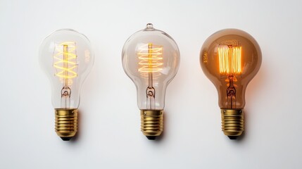 Four unique Edison-style bulbs with warm filaments glowing, standing against a plain white background.