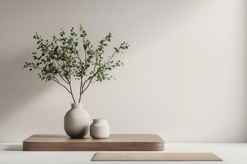 Showcase your style elegant podium display in minimalist café setting for decorative vases