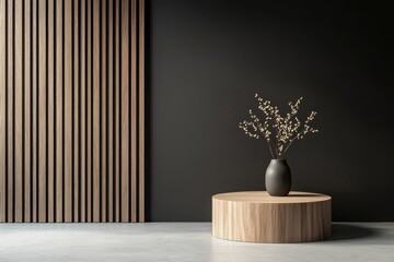 Showcasing elegance wooden podium display modern space product showcase minimalist design close-up timeless aesthetic
