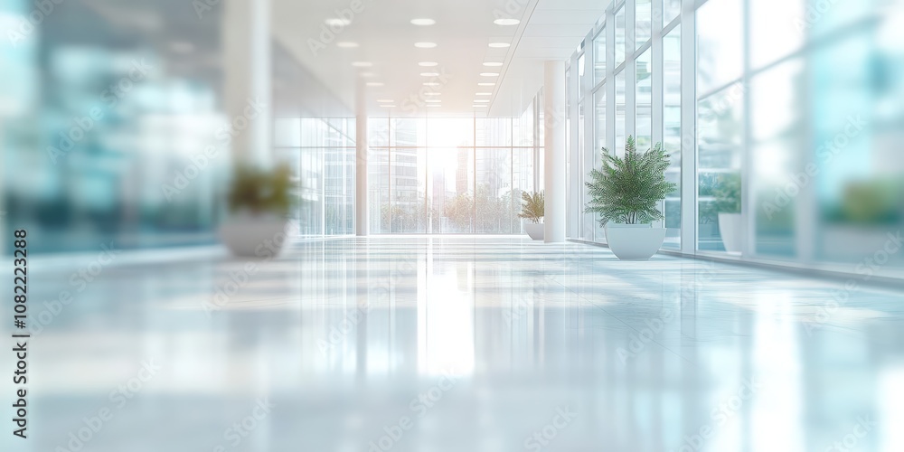 Aufkleber bright and modern lobby interior with large windows and potted plants creating an open and inviting 