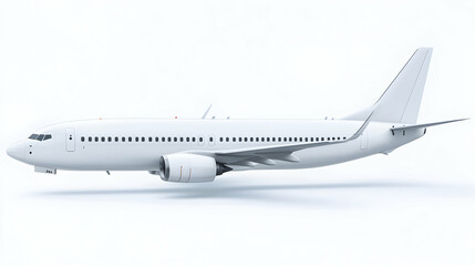 3D Render of a White Passenger Airplane in Flight, Soaring Through the Air with Grace and Power, Against a Clean White Background