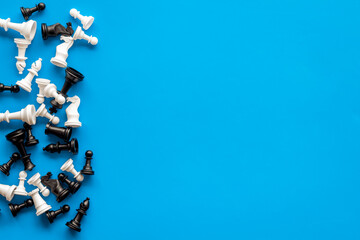 Black and white chess pieces, top view. Success and winning the competition concept