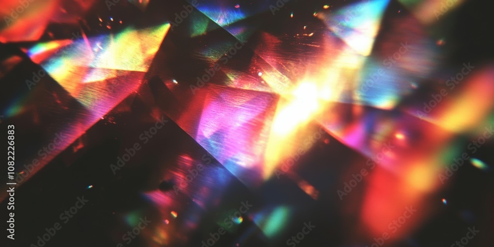Poster colorful light reflections on polished crystal surface with brilliant shimmering hues and abstract g