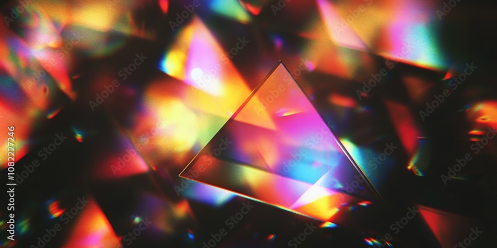 Poster colorful abstract light refraction through prism creating vibrant patterns and shapes in multicolore