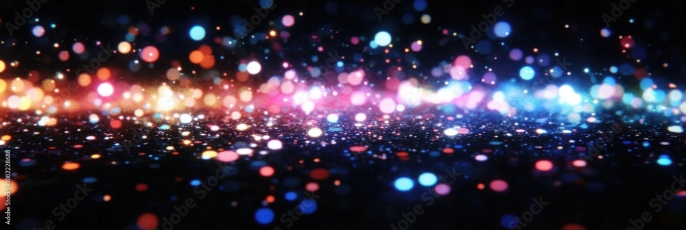 Poster colorful bokeh lights glittering on dark background with soft focus and depth creating a dreamy atmo
