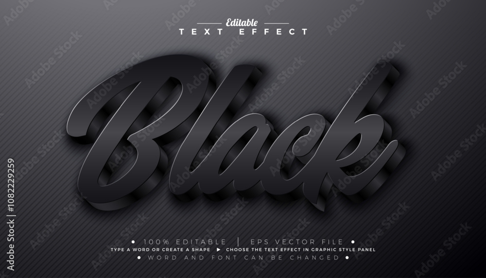 Aufkleber 3d black text effect design. editable and scalable vector graphic style effect with shadow. and typo