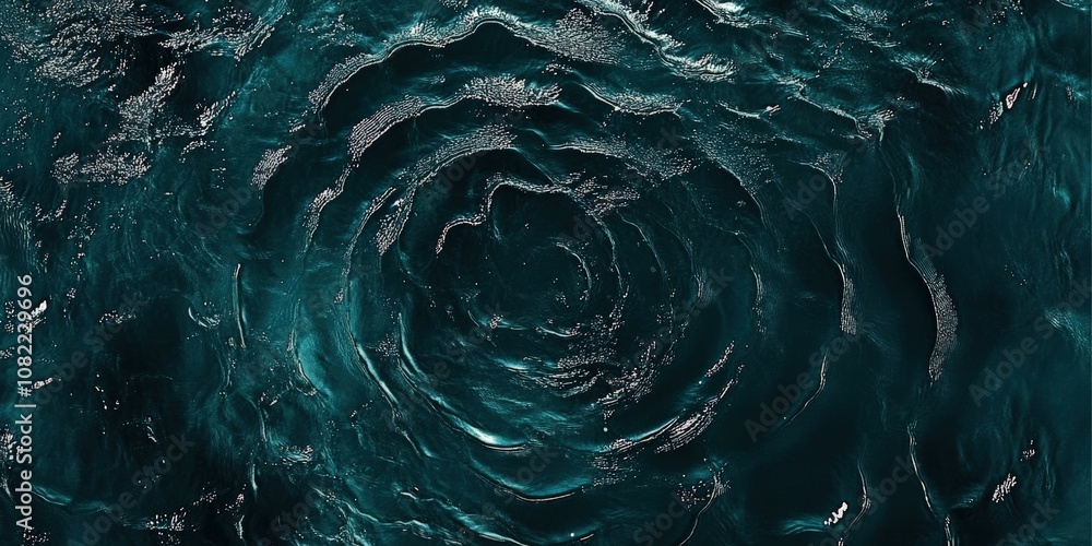 Poster dark swirling water patterns creating a hypnotic circular flow in deep ocean with luminous light ref