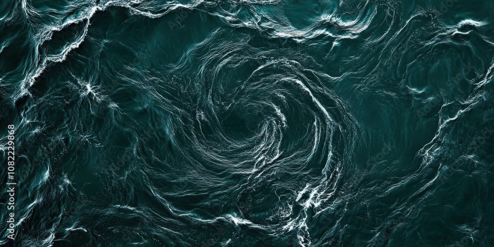 Poster swirling water capture: abstract ocean waves in motion, creating a mesmerizing spiral pattern with d