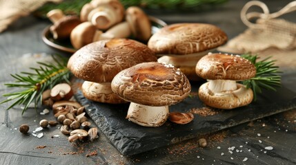 Fototapeta premium photograph of Mushrooms, concept of autumn food, autumn harvest