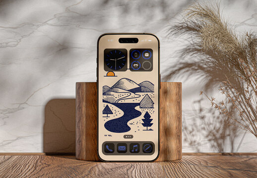 Smartphone On Wooden Floor Mockup