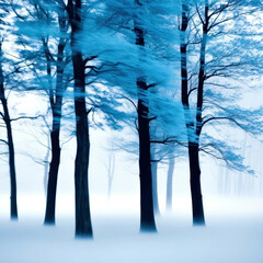 Obraz premium A forest of trees with a blue sky in the background