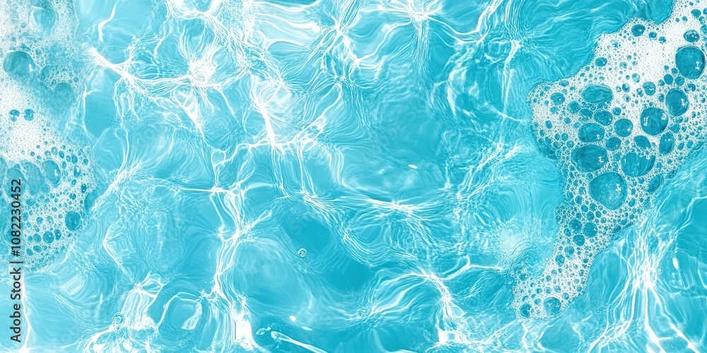 Poster clear turquoise water surface with gentle waves and bubbles creating a refreshing and inviting aquat