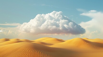 A fluffy cloud positioned above a golden desert.