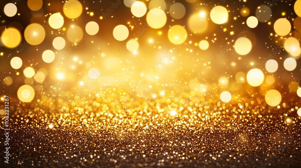 Wall mural festive new year background with soft golden lights, sparkling glows, and elegant bokeh effect, perf