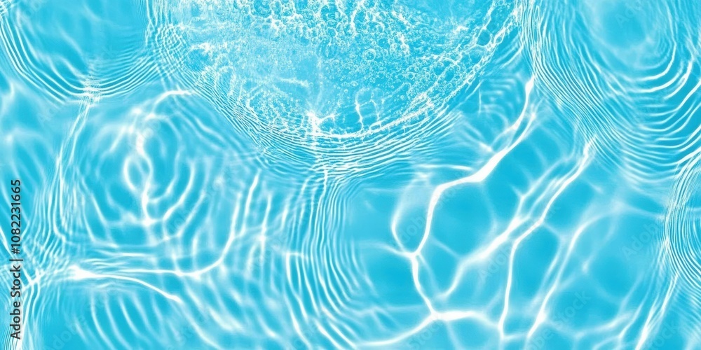 Poster tranquil blue water surface with sunlight reflections creating beautiful patterns of light and rippl