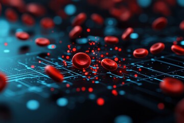 Visualizing circulation microscopic red blood cells digital overlay medical diagnosis virtual environment scientific perspective microscopy