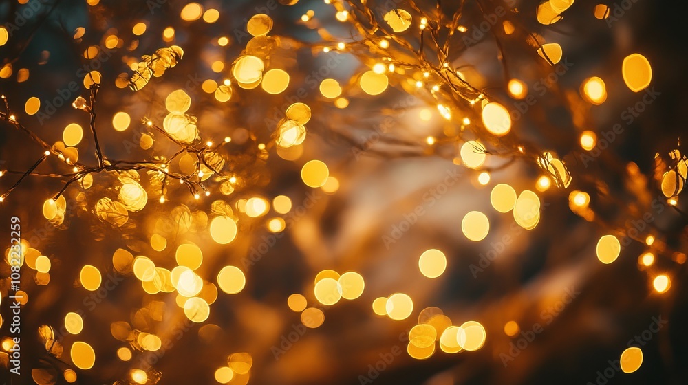 Wall mural festive new year background with soft golden lights, sparkling glows, and elegant bokeh effect, perf