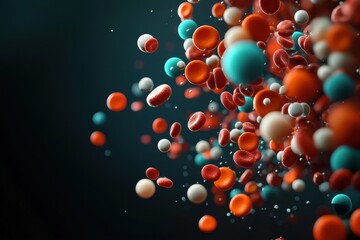 Floating blood cells medical environment digital artwork scientific visualization close-up symbolizing circulation and diagnosis