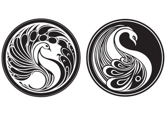 Beautiful peacock silhouette, Peacock feather logo design vector illustration, Peacock feather logo icon template vector illustration