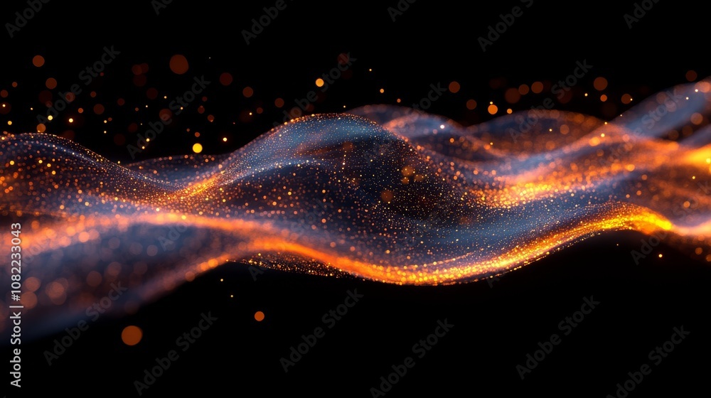 Poster 3d render of a pixelated wave, isolated on a black background