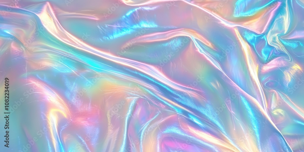 Aufkleber iridescent fabric background with soft flowing waves of colorful light reflecting beautifully in a d