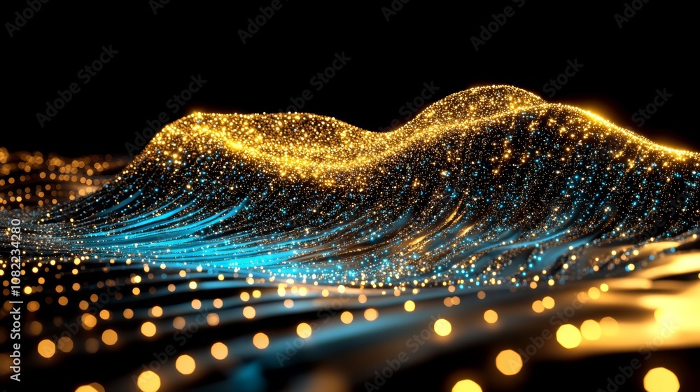 Poster 3D render of a pixelated wave, isolated on a black background