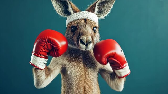 Kangaroo posing confidently in boxing gloves and headband