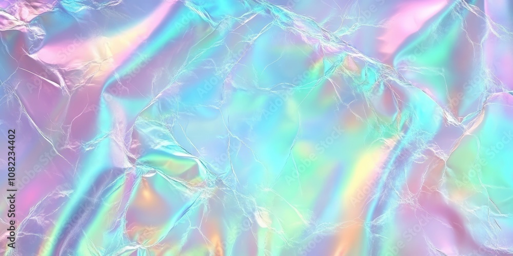 Poster iridescent wrinkled background with soft color transitions in pastel hues for creative design and ar