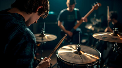 Drummer Playing Cymbal During a Live Performance - Realistic Photo